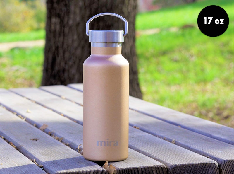 MIRA Alpine Water Bottle with 2 Lids, Vacuum Insulated 18/8 Stainless Steel Flask, Durable Shiny Finish, Hydro Bottle - 17 oz (500 ml) - Champagne - Image 2
